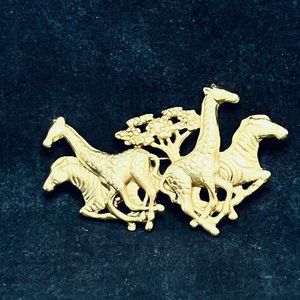 American Jewelry Chain Company Gold Tone Safari Zebra And Giraffe Brooch